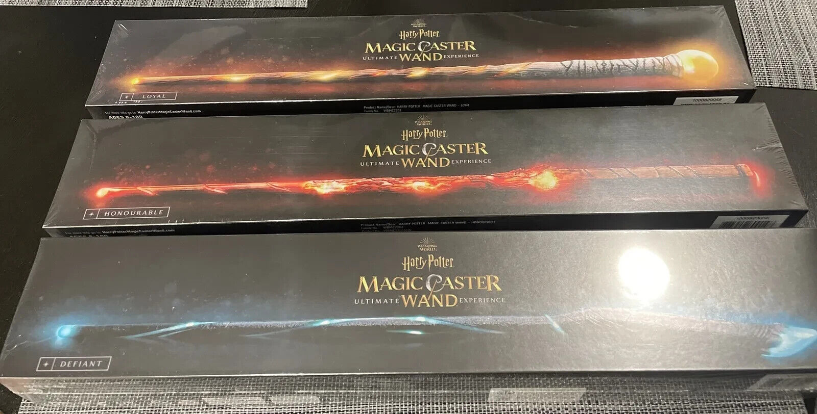 Lot 3 Brand New Sealed Harry Potter Magic Caster Wands Honourable Defiant Loyal