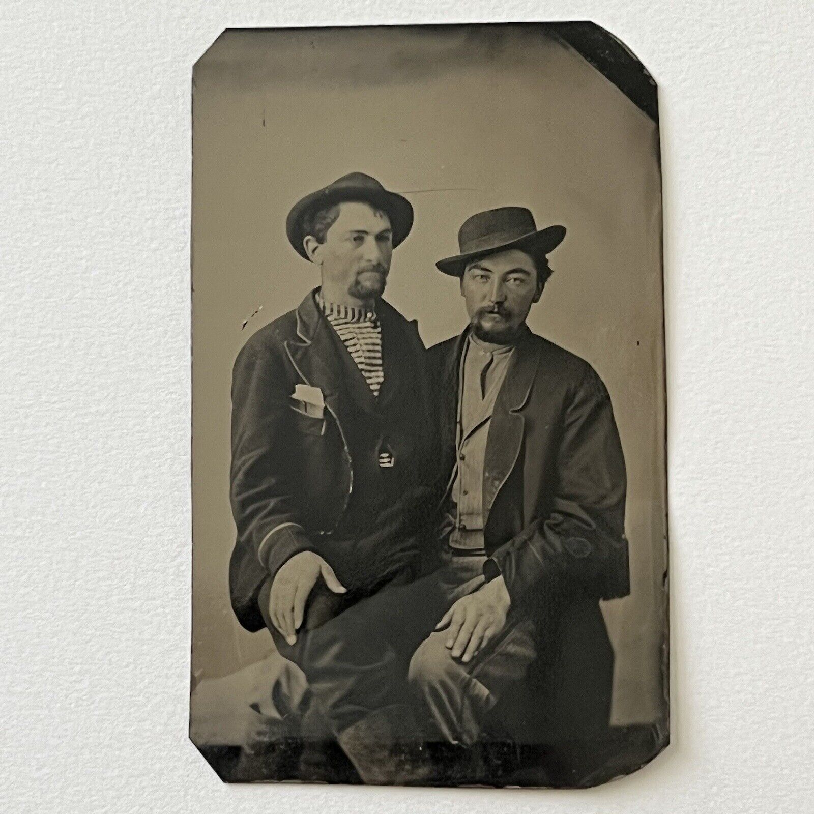 Antique Tintype Photograph Handsome Affectionate Men Sitting On Lap Gay Int