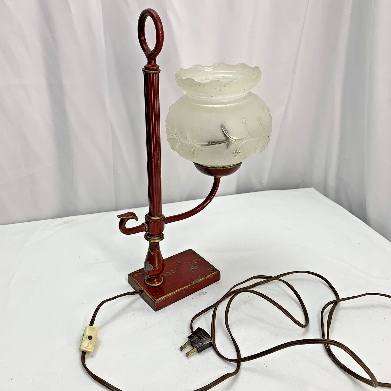 Metal Students Desk Lamp Table Electric Frosted Glass Shade Mid Century Vintage