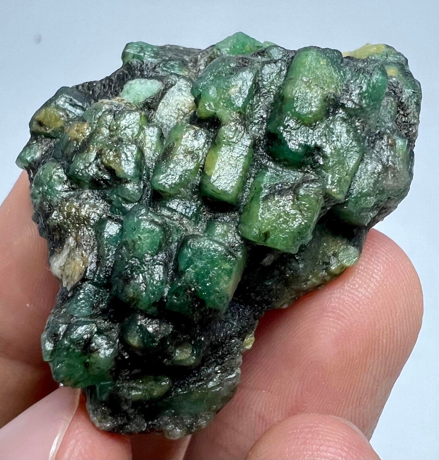 91 Carats Full Terminated Green Swat Emerald Crystals Bunch On Matrix @PAK