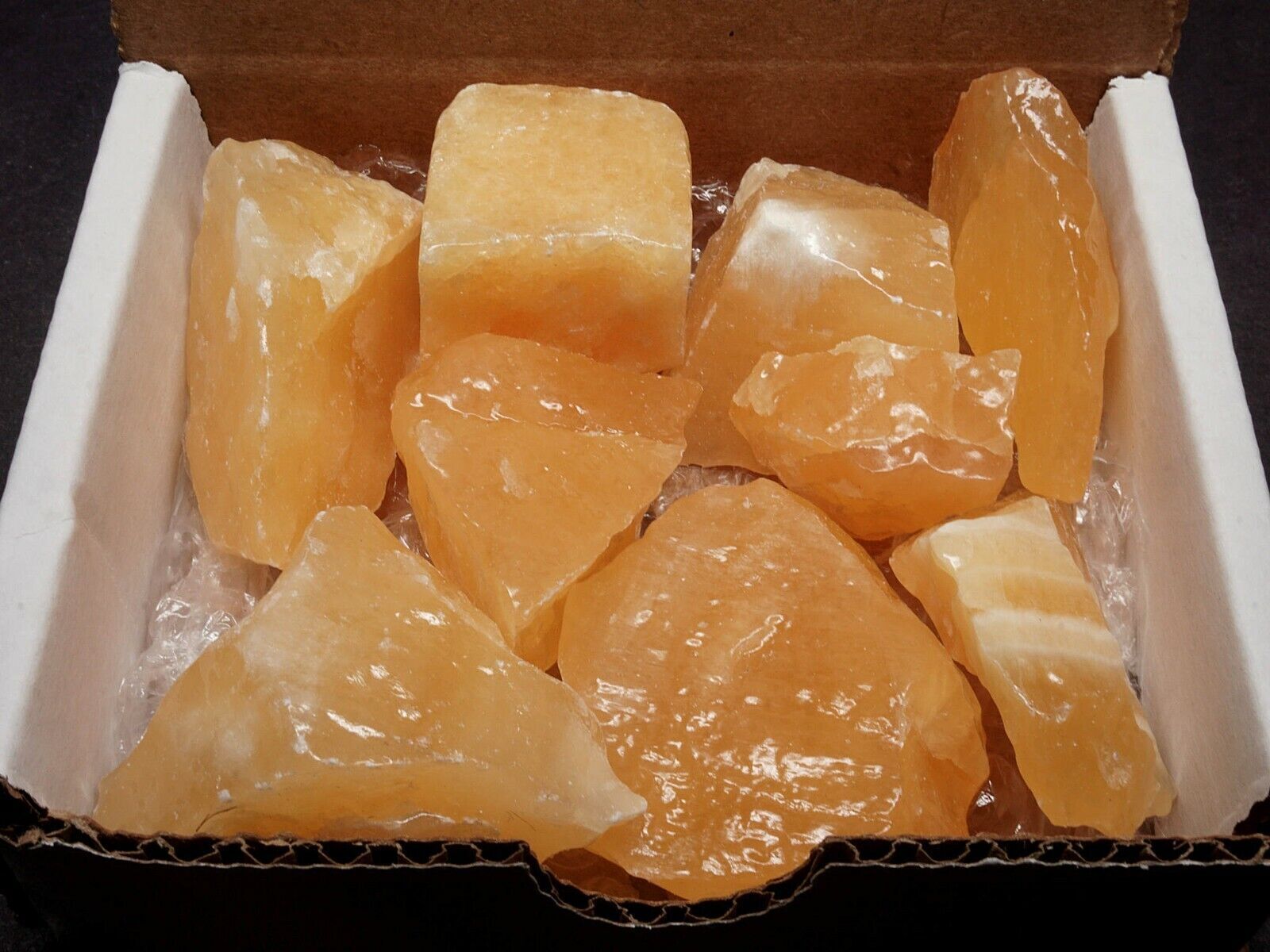 Orange Calcite Box 1/2 Lb Natural Orange Crystal Chunks Raw Mineral Specimens