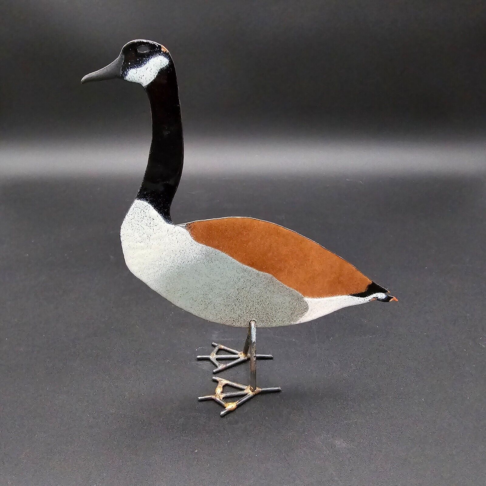 Enameled Metal Goose Sculpture Figurine Hand Made