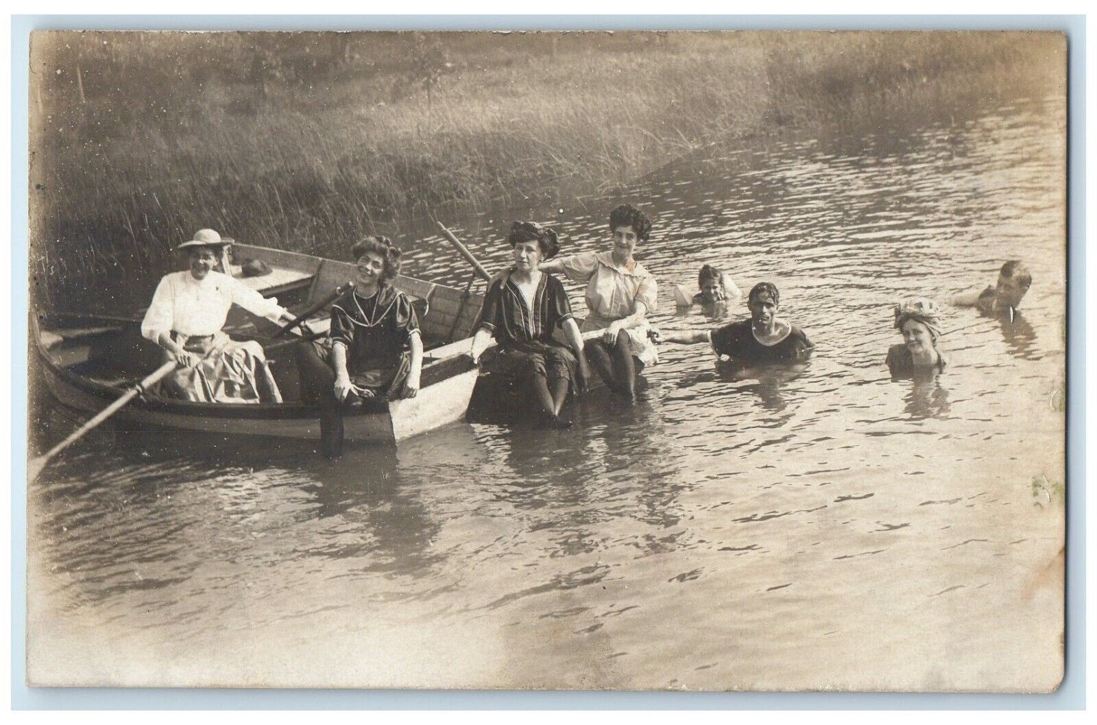 c1910's Womens Scene Boat Lake RPPC Photo Unposted Antique Postcard