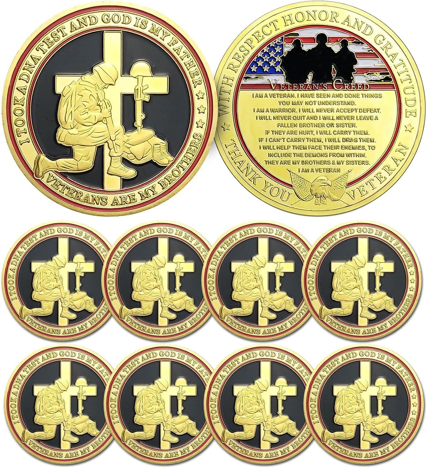 10Pcs Military Veterans Creed Challenge Coin Thank You for Your Service Gifts