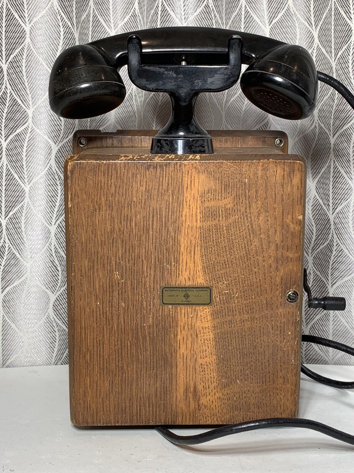 Vintage Automatic Electric Co Monophone Telephone w/Wood Oak Ringer Box