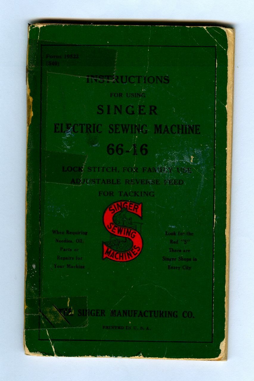 Rare 1940 SINGER Electric Sewing Machine Model 66-16 Instructions Manual Booklet