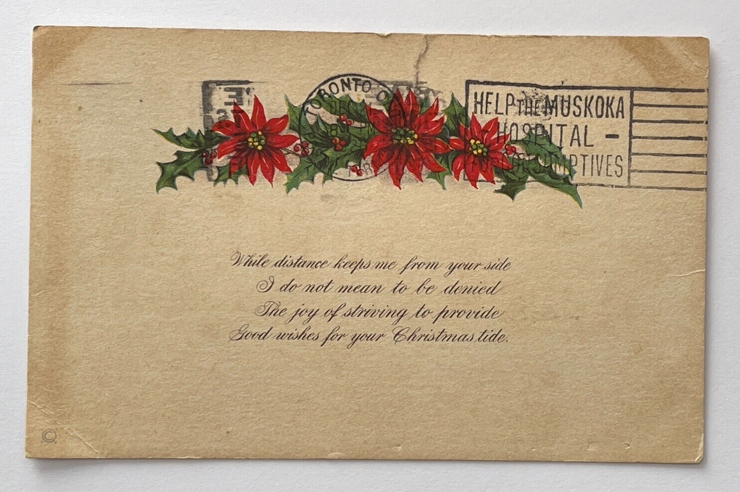 1926 Christmas Postcard Wishes Poem Holiday Greetings Poetry Poinsettia Keepsake