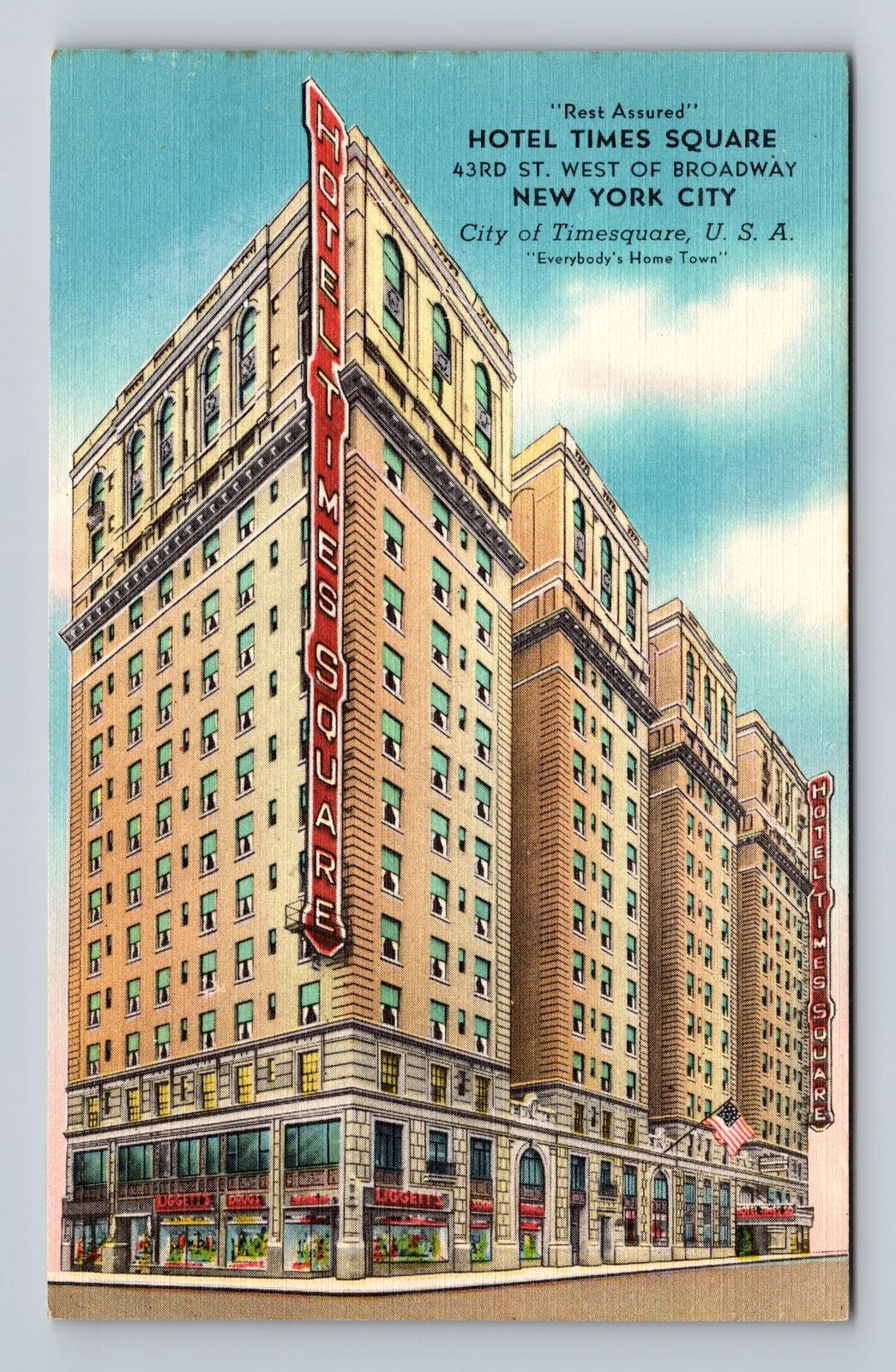 New York City, Hotel Times Square, Advertising, Antique Vintage Postcard