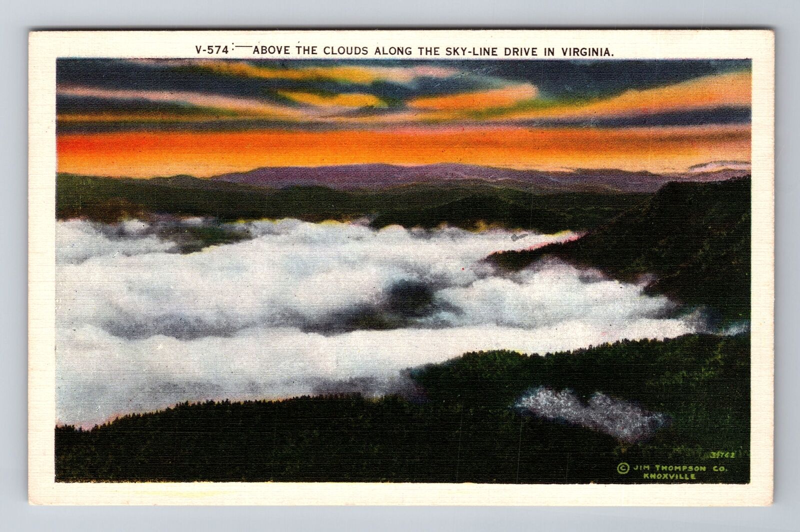VA-Virginia, Above The Clouds, Aerial, Antique, Vintage Souvenir Postcard