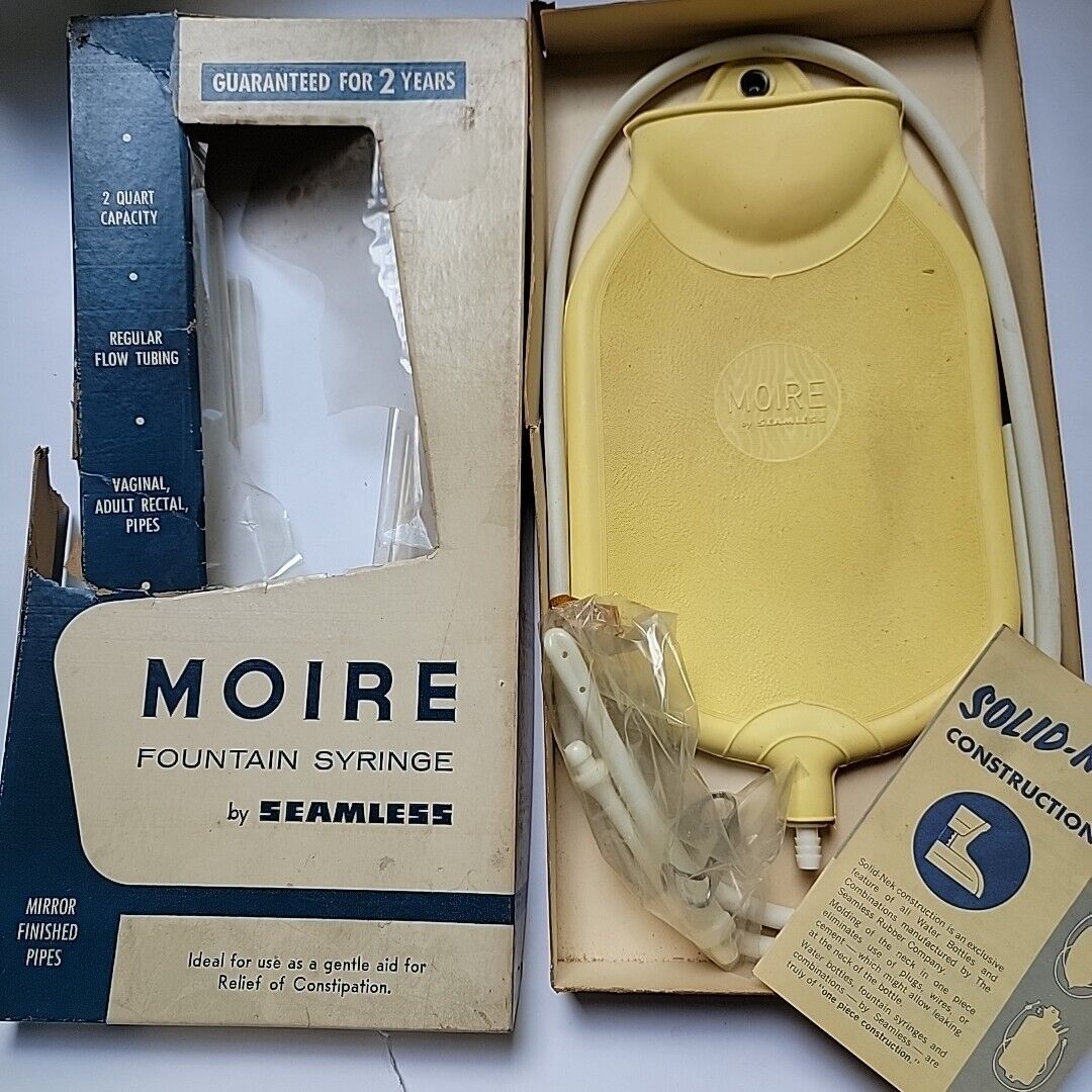Vintage Moire Fountain Syringe by Seamless Rubber Company Yellow 1960s Box