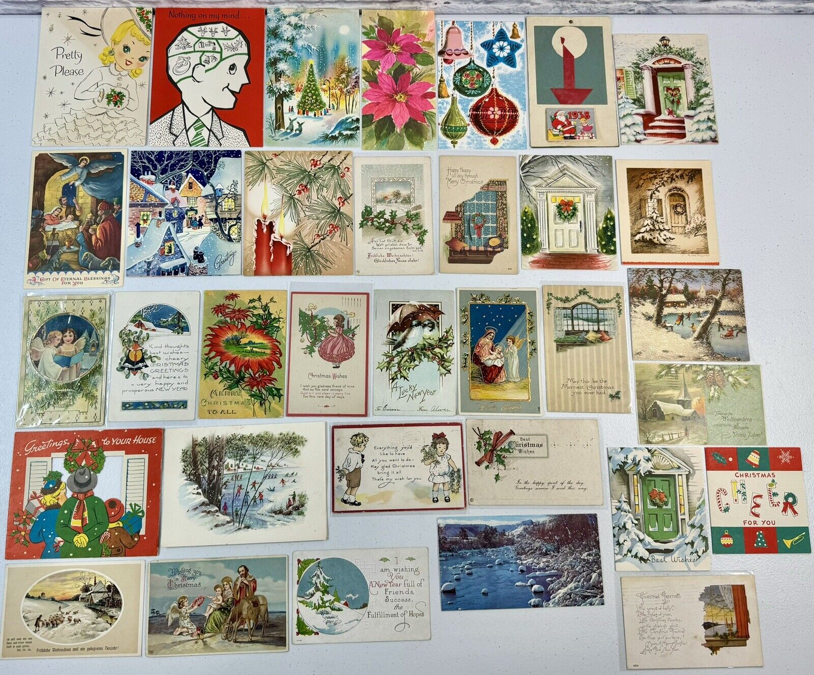 *H* Huge Lot of 34 Vintage Christmas Cards 1920’s-1960’s MCM Used