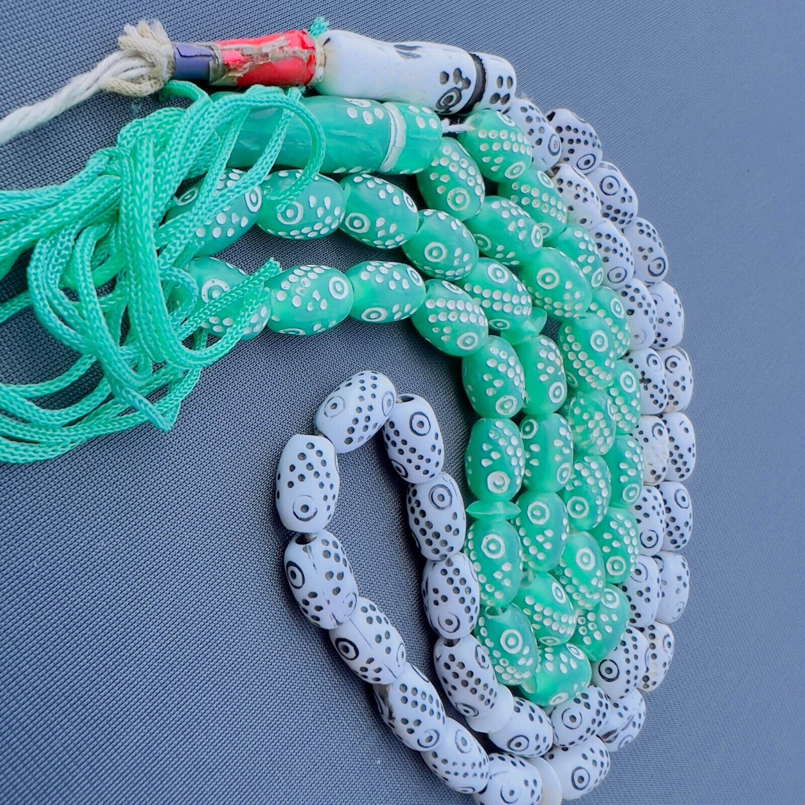 Beautiful Vintage Two Green & White Bakelite Rosary 33 Beads Islam Religion Pray