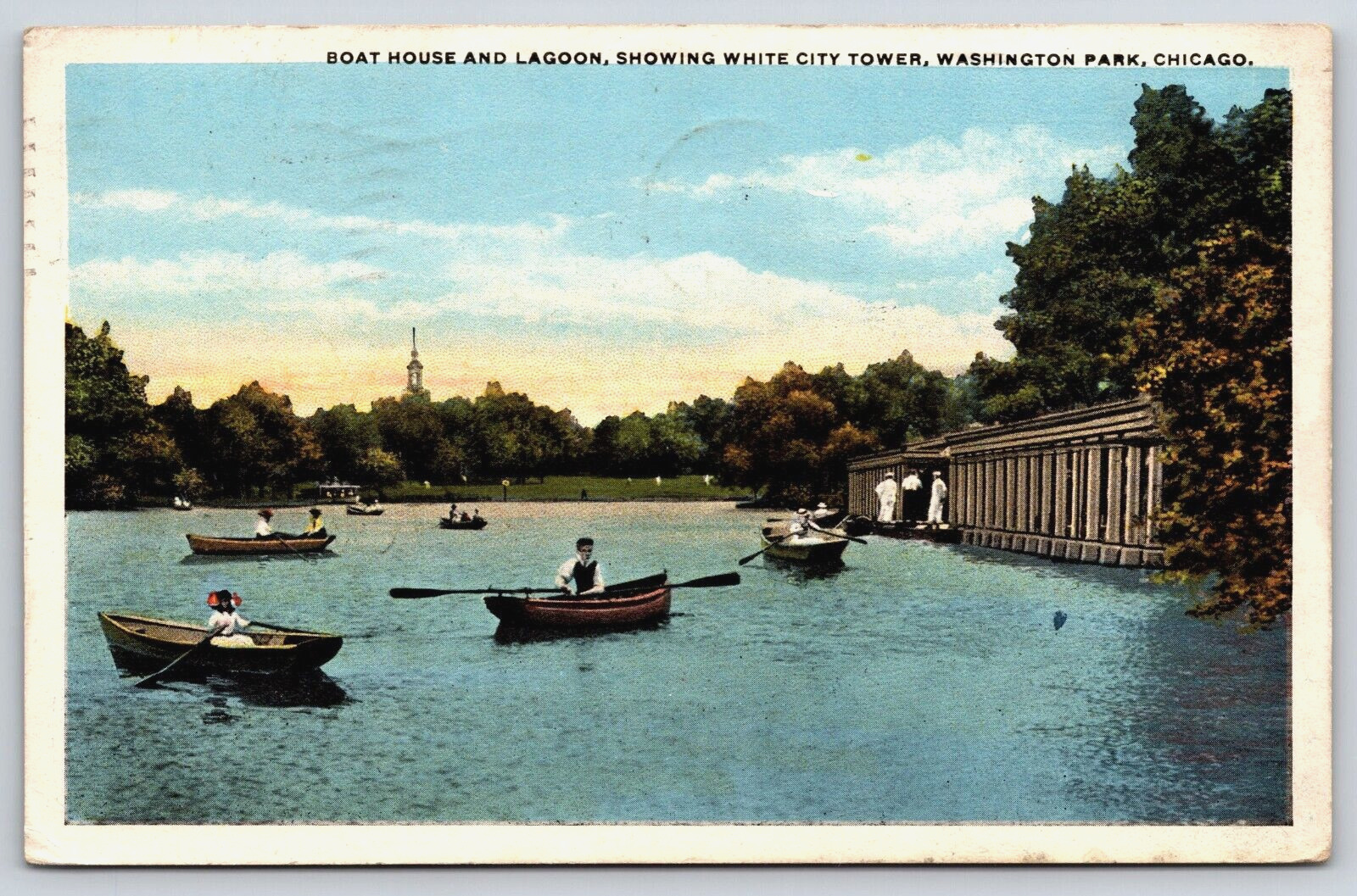 Original Vintage Outdoor Postcard Boat House Lagoon Washington Park Chicago, IL