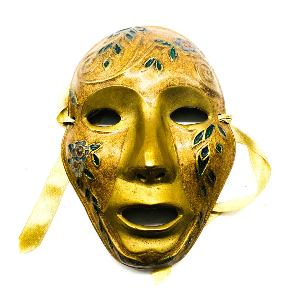 Vintage Solid Brass Figurine Mask 311-536, Home Decorative Collectible, 4x5.5 in