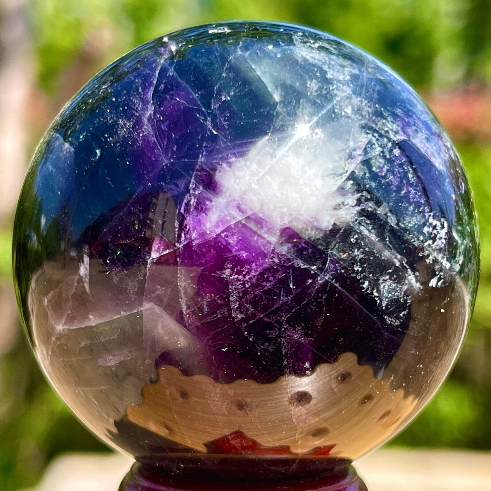 209G Rare natural snowflake feather fluorite crystal ball therapeutic ball