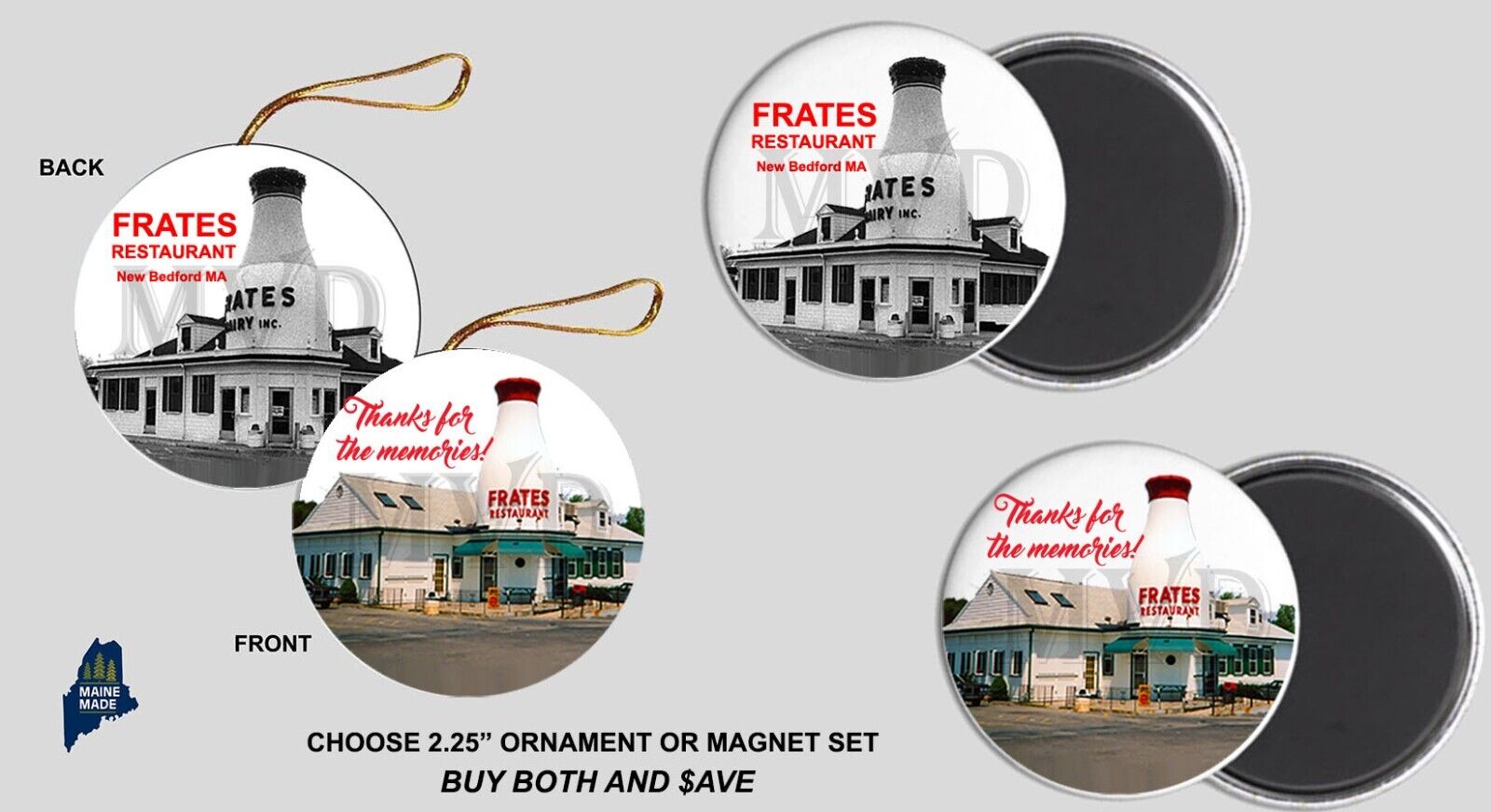 FRATES DAIRY Ornament  Magnets Vintage Defunct New Bedford Restaurant Ice Cream