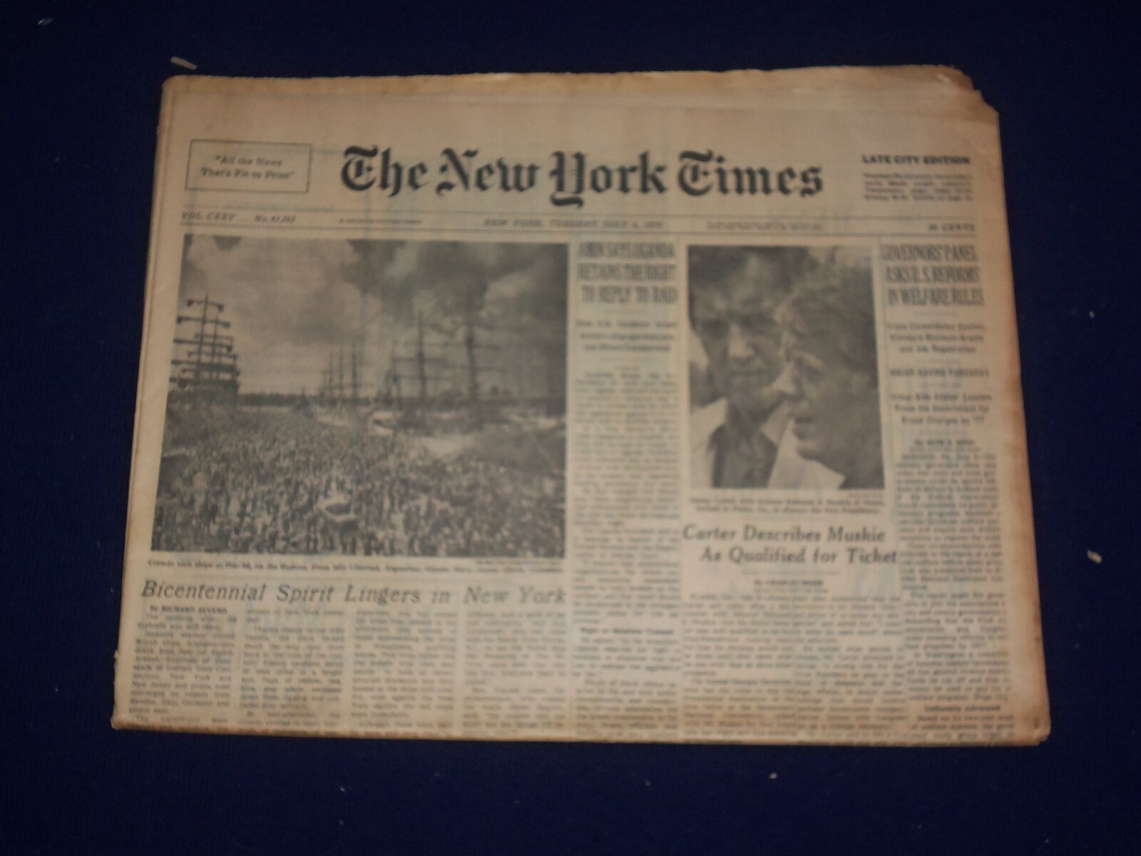 1976 JULY 6 THE NEW YORK TIMES - CARTER SAYS MUSKIE QUALIFIED FOR VP - NP 3006