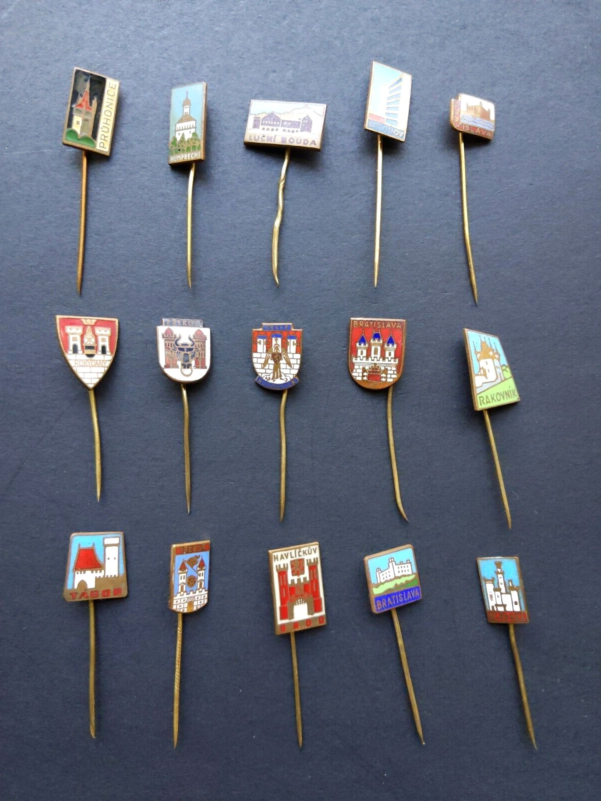 15 Vintage Czechoslovakia Czech Republic Travel Cities Souvenir Stick Pins Badge