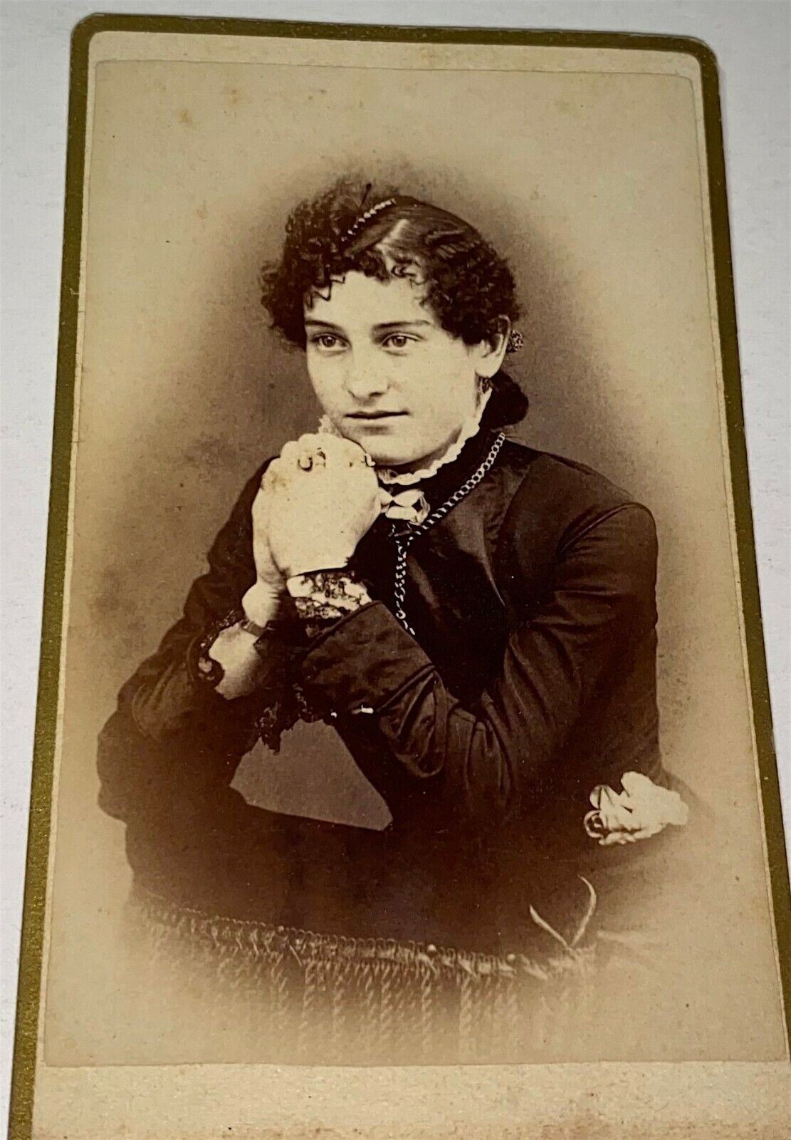 Antique Victorian American Woman, Jewelry Palmer, Massachusetts CDV Photo US