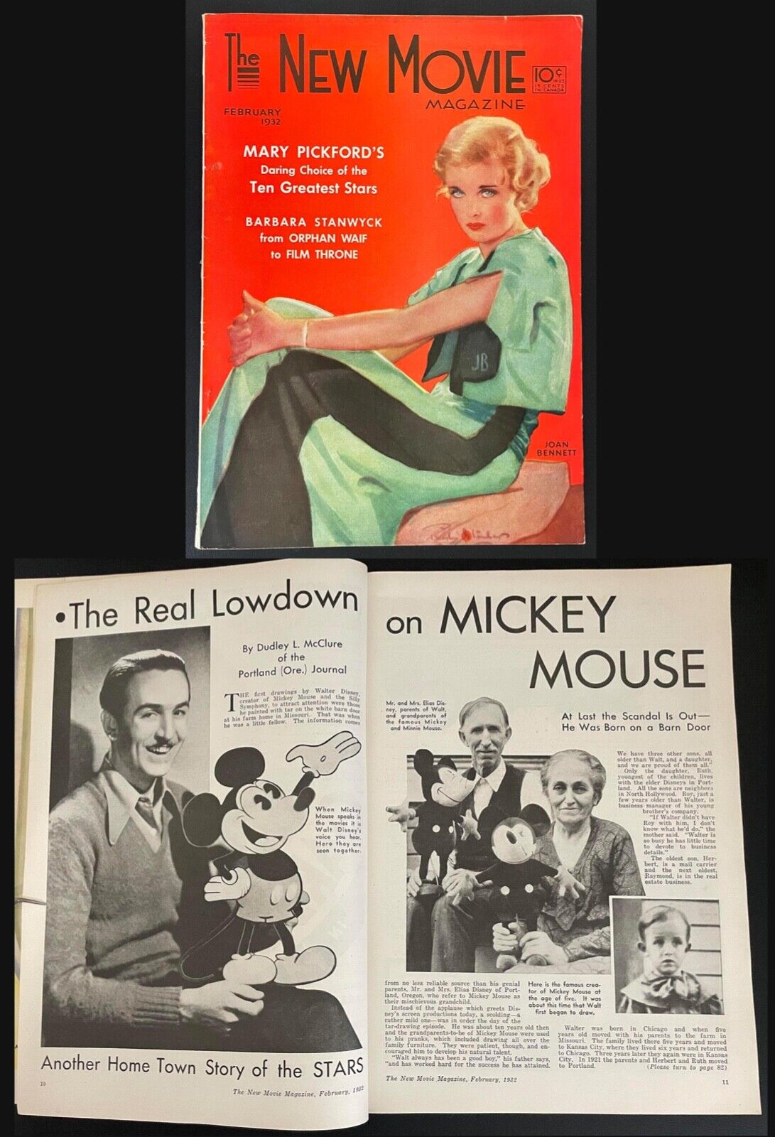 NEW MOVIE Magazine- Rare JOAN BENNETT Cover - 1932 MICKEY MOUSE - HIGH GRADE