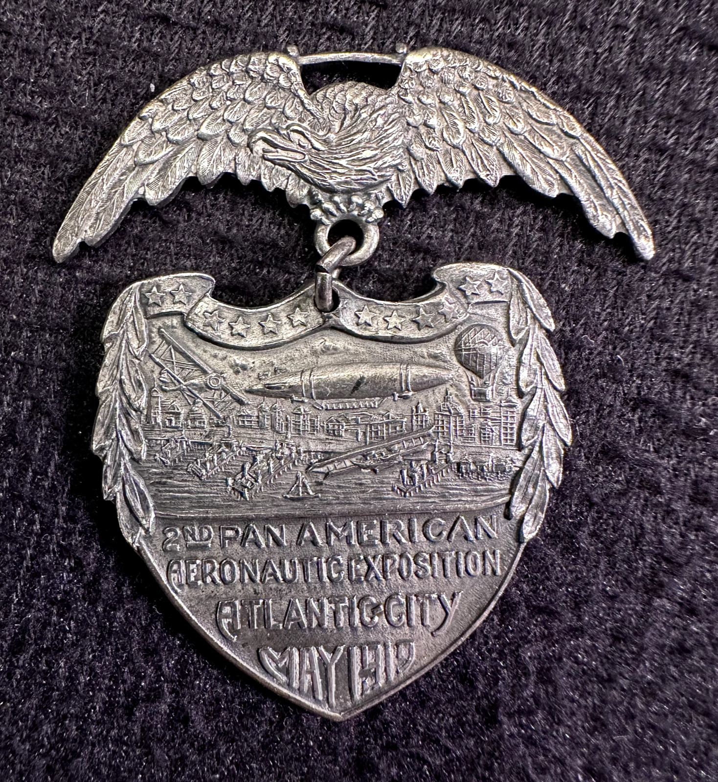 SILVERED BRASS TWO-PIECE FOB FOR: 2ND PAN AMERICAN AERONAUTICAL EXPOSITION ATLAN
