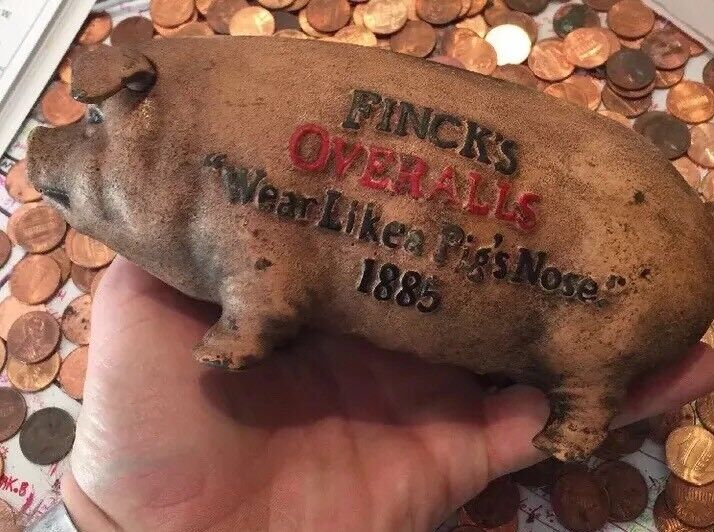 Fincks Cast Iron Piggy Bank Patina Farm Pig Swine Porky Bacon Collector Hog GIFT