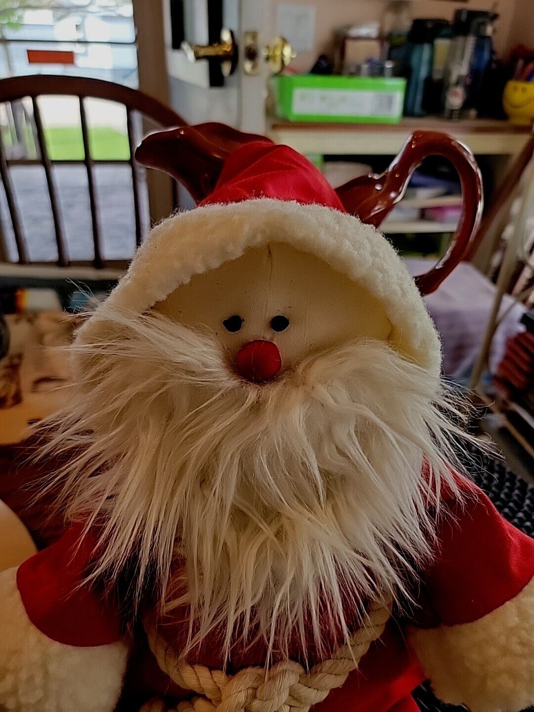 17” Commonwealth Hooded Santa Claus Plush Figurine Christmas Toy Vtg 80s Plushy