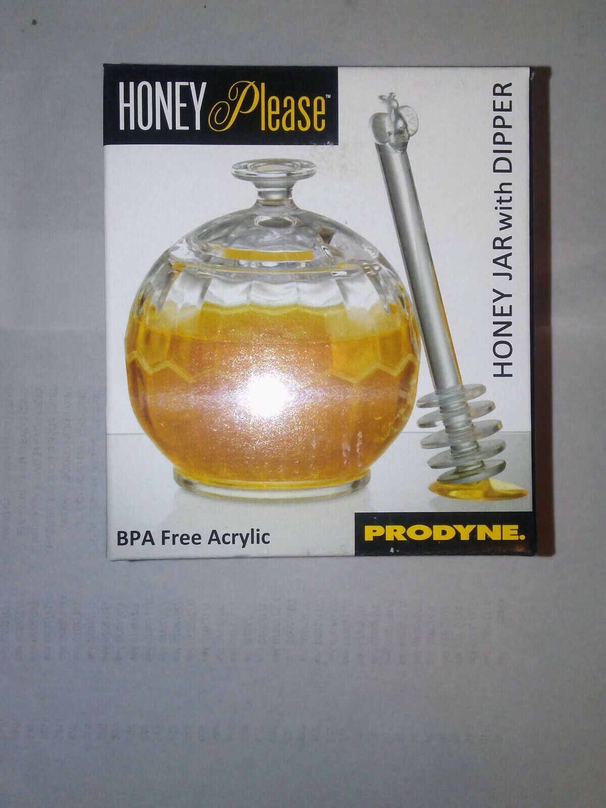 Prodyne Honey Please Acrylic Honey Jar with Dipper, Clear