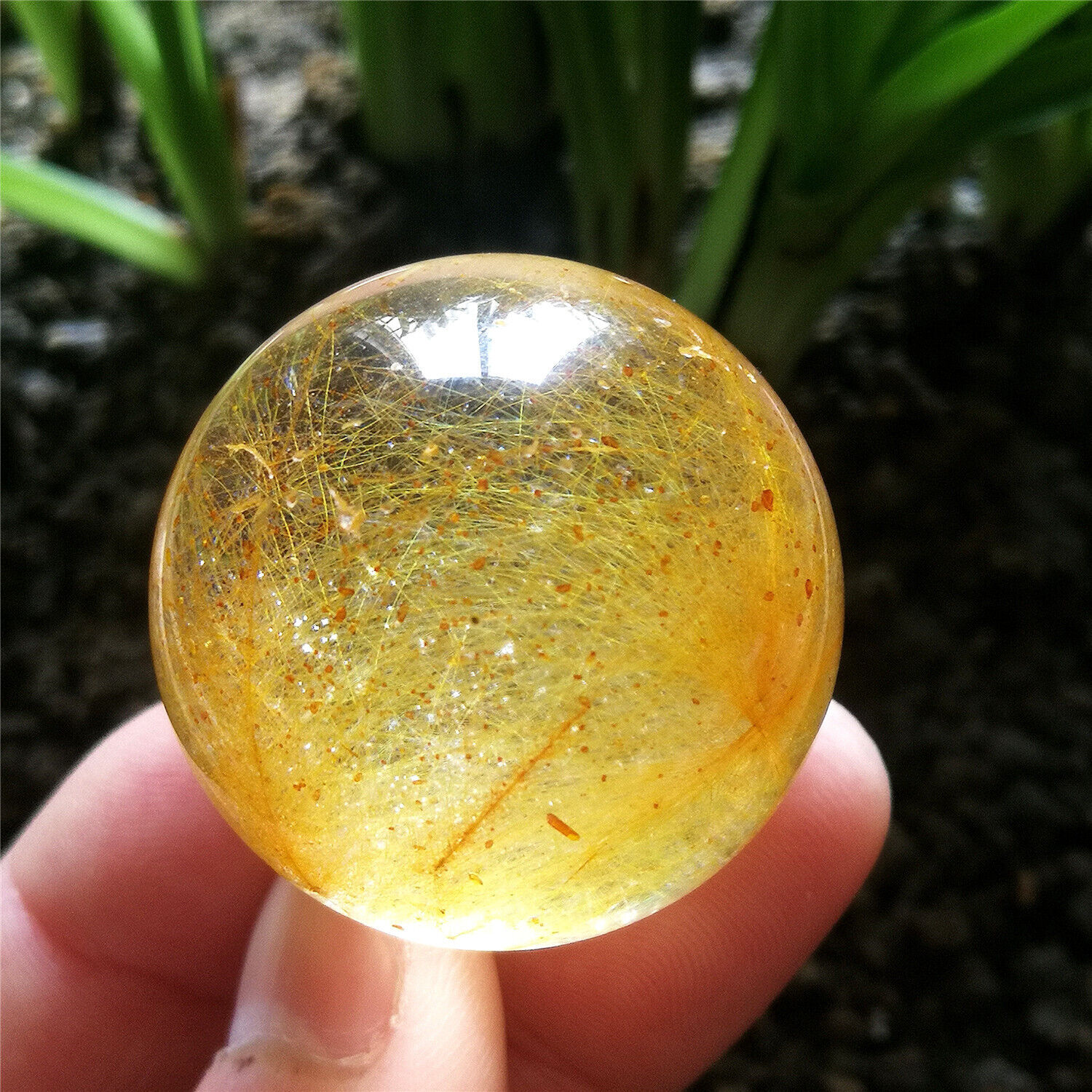 58.5g 34.5mm Amazing Red Ghost Quartz Sphere Natural Golden Hair Crystal Ball