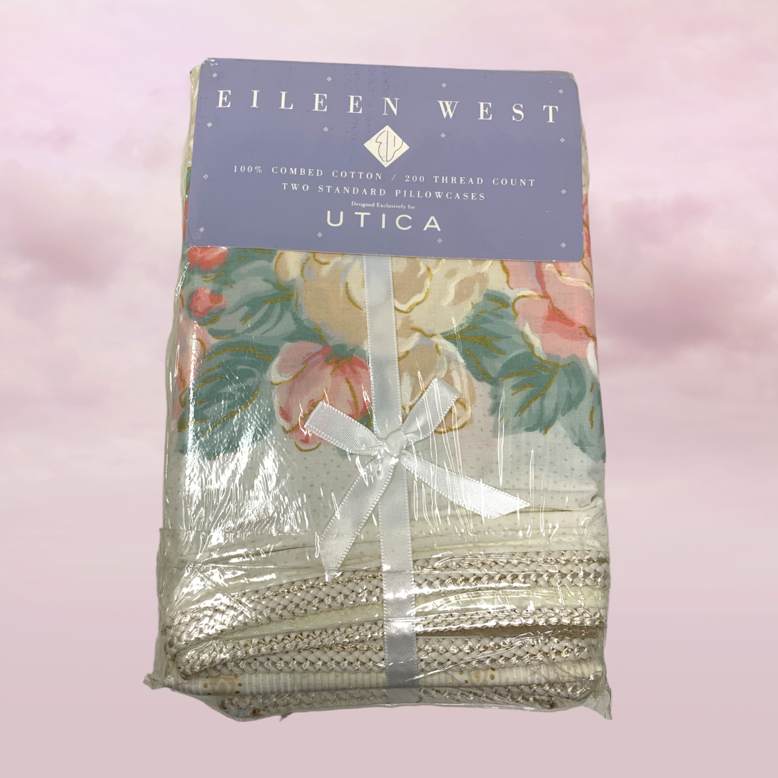 Vintage Eileen West Florentina Pair Standard Pillow Cases Utica Floral New
