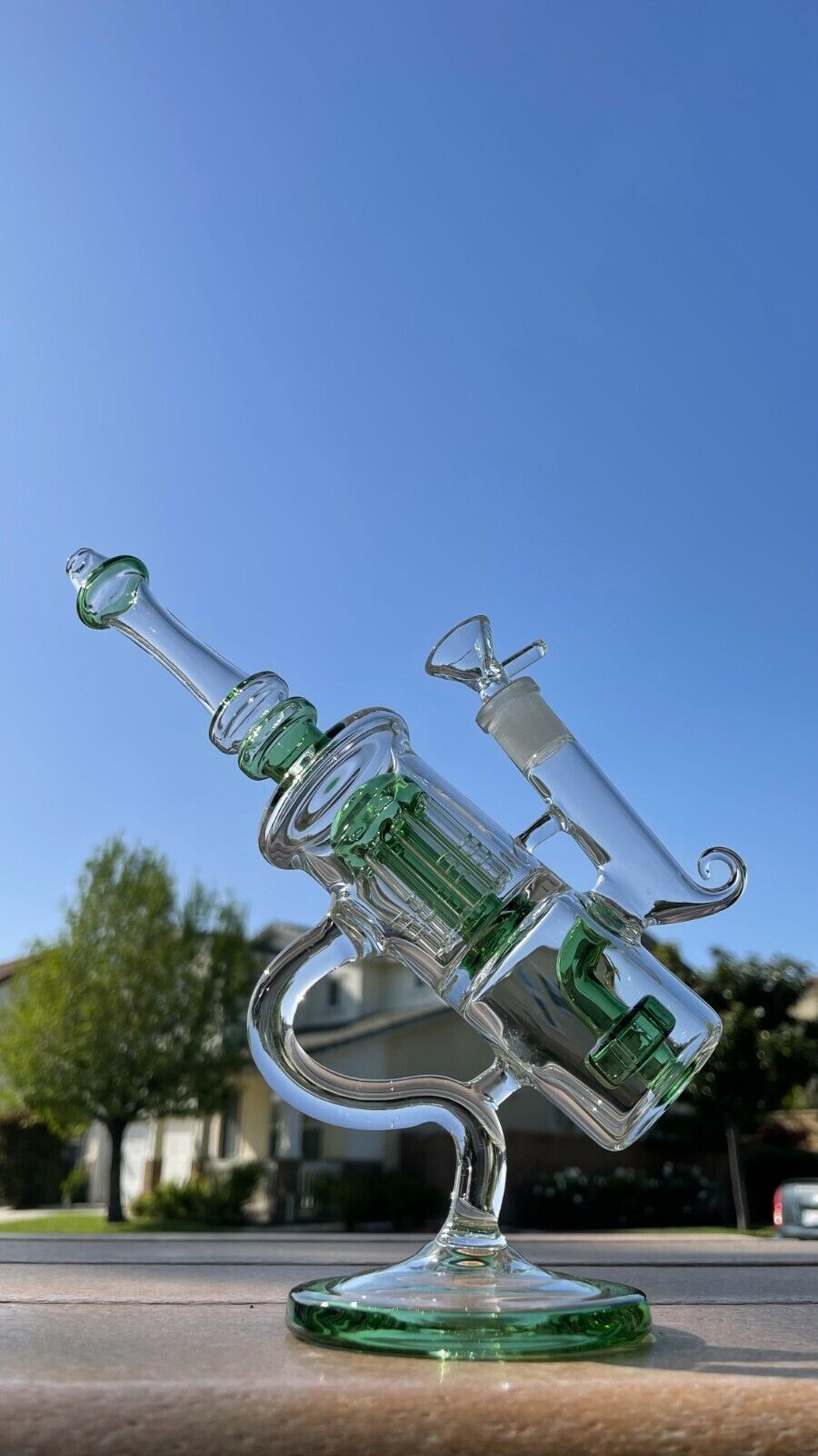 *USA* Borosilicate Green Tree Perc Glass Bong Smoking Hookah Water Pipe + Bowl