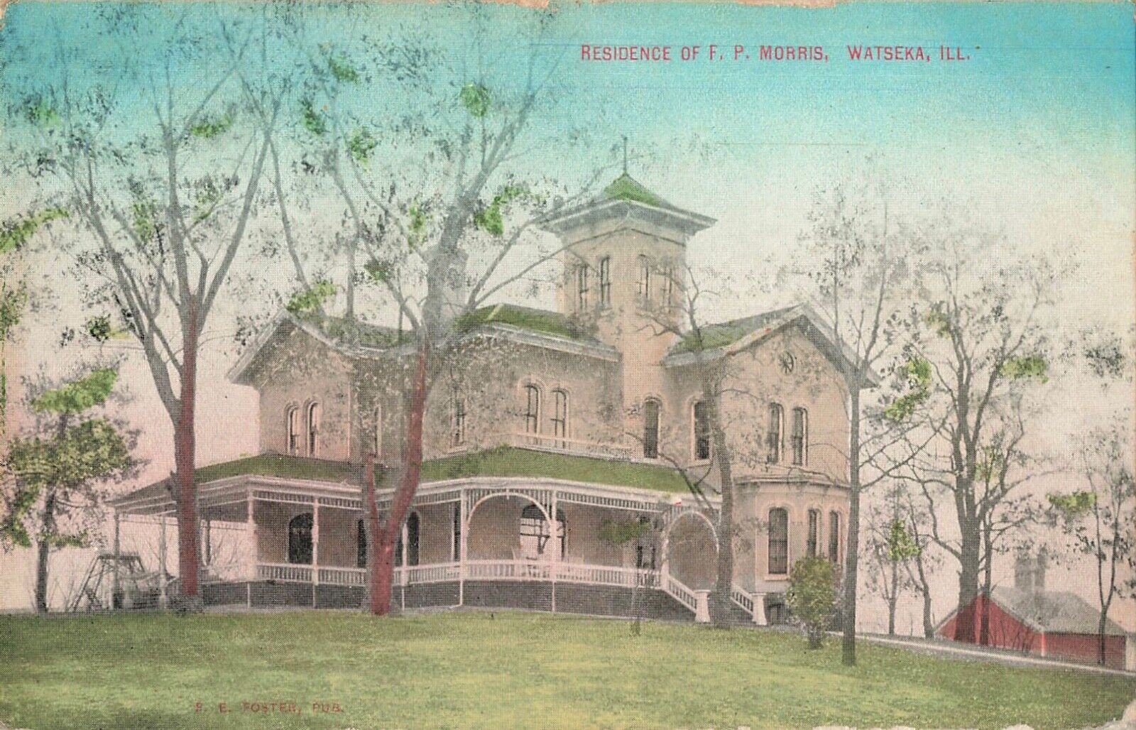 Residence of F. P. Morris Watseka Illinois IL c1910 Postcard