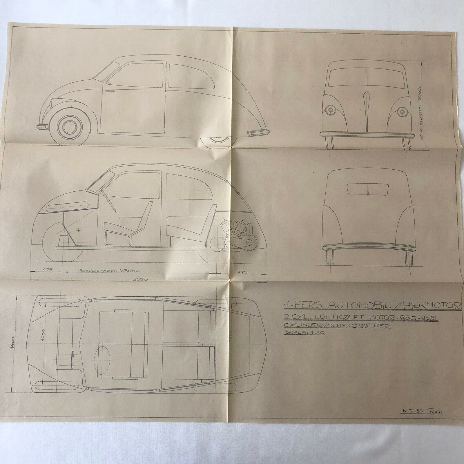 1935 Coachbuilder Car Design Blueprint Rendering Blue Print 2-Door Body