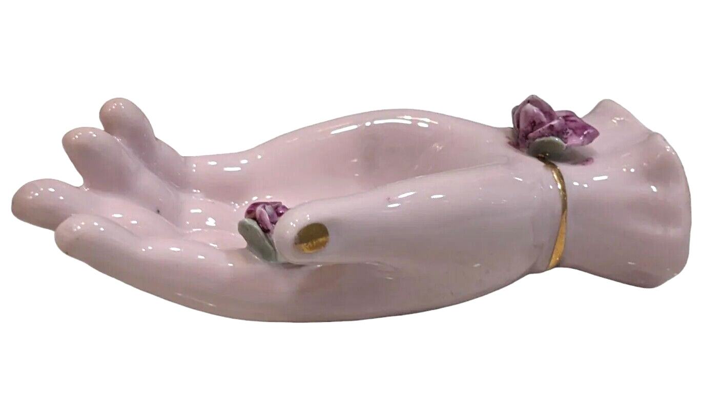 Antique Victorian Jewelry Dish Porcelain Hand Sculpture Violet Flowers Japan 