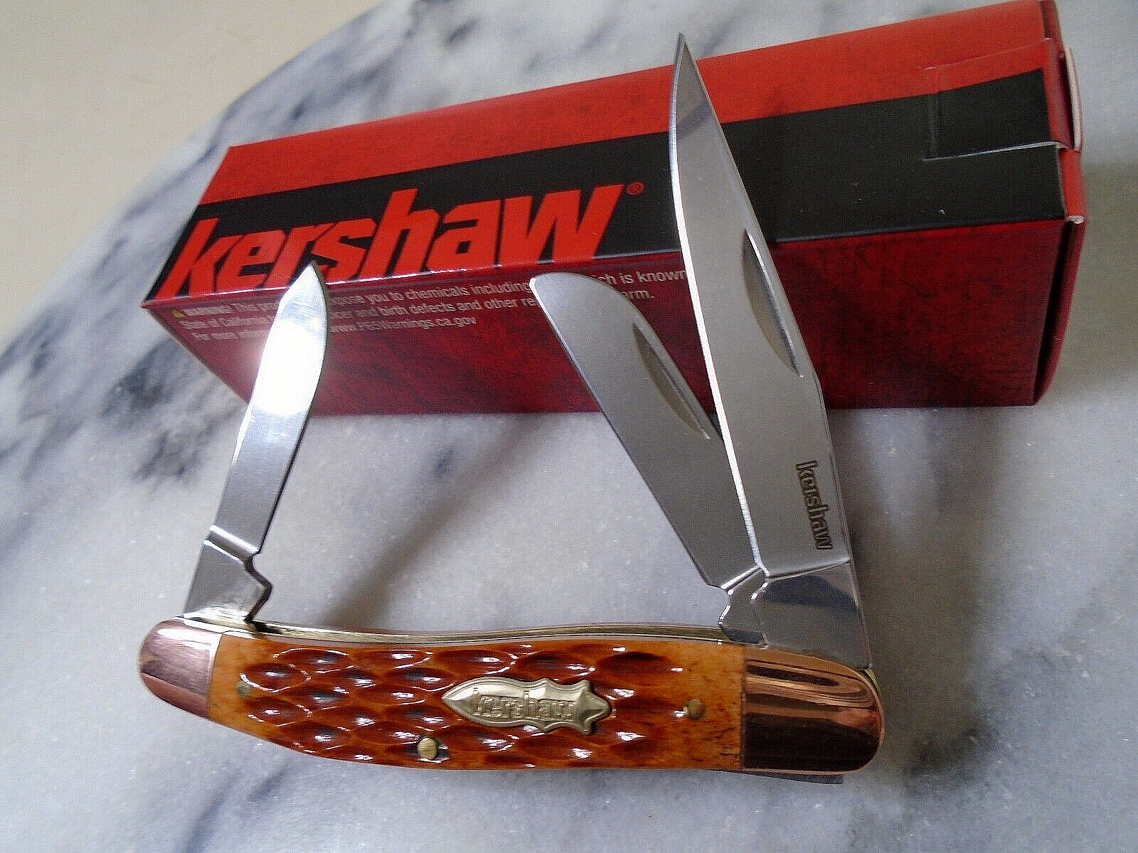 Kershaw Brandywine Stockman 3 Blade Pocket Knife 4382BJB D2 Jig Bone Copper New
