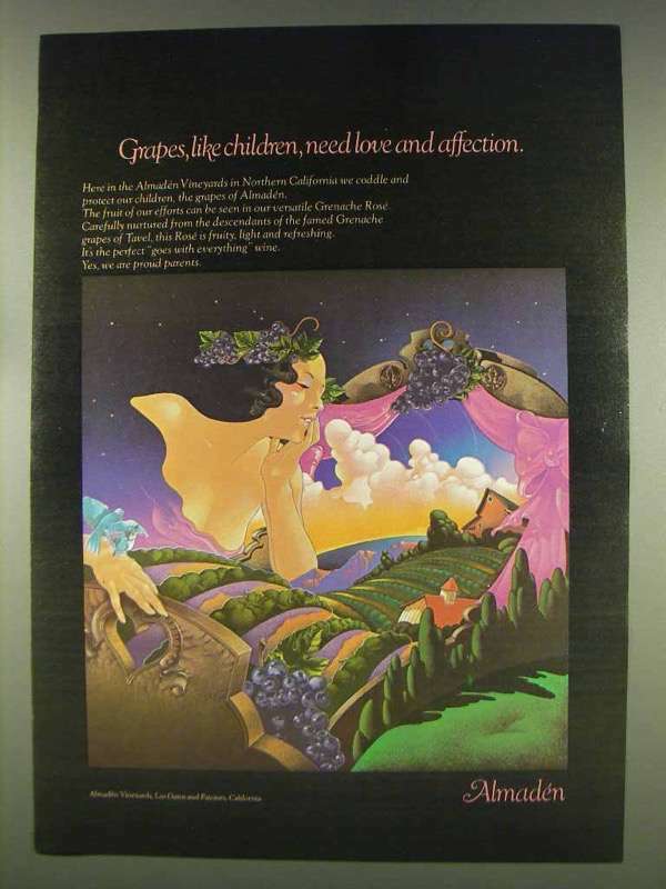 1977 Almaden Wine Ad - Grapes need Love and Affection
