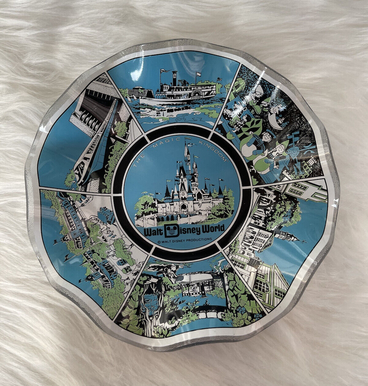 Vintage Walt Disney World 70s Glass Candy Dish Ashtray Plate Bowl Magic Kingdom