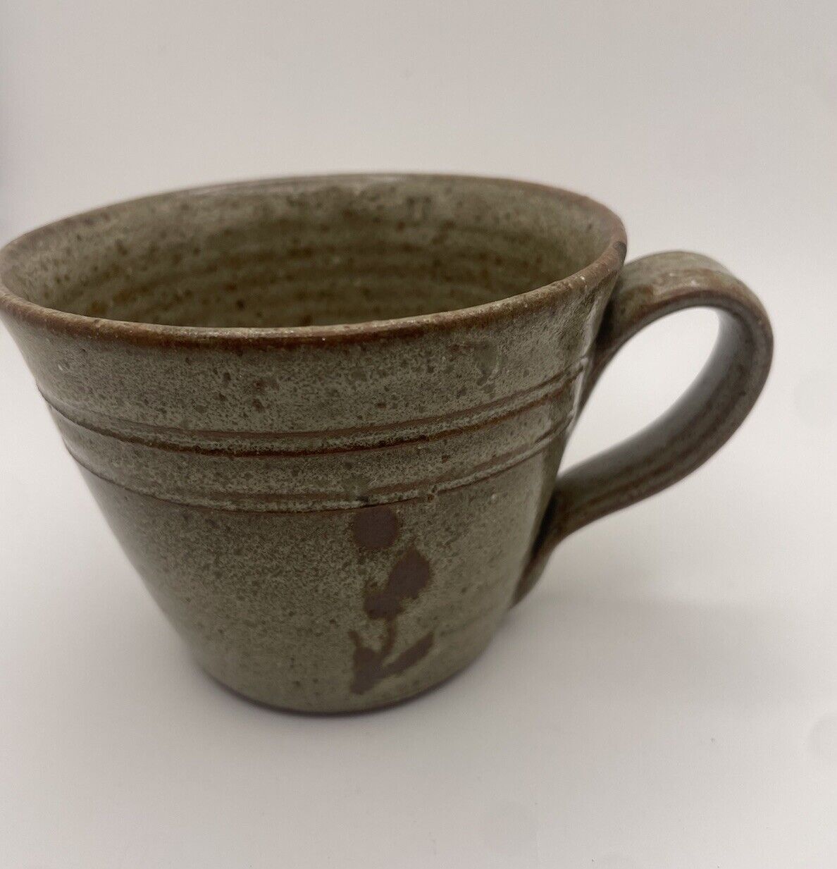Vintage Mug 70s Jugtown Ware North Carolina Art Pottery Stoneware Flower Leaves