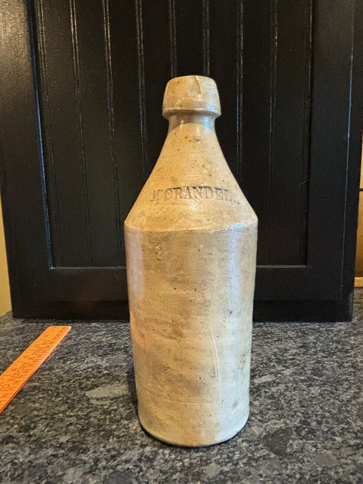 Antique M. Crandell Stoneware Beer Bottle
