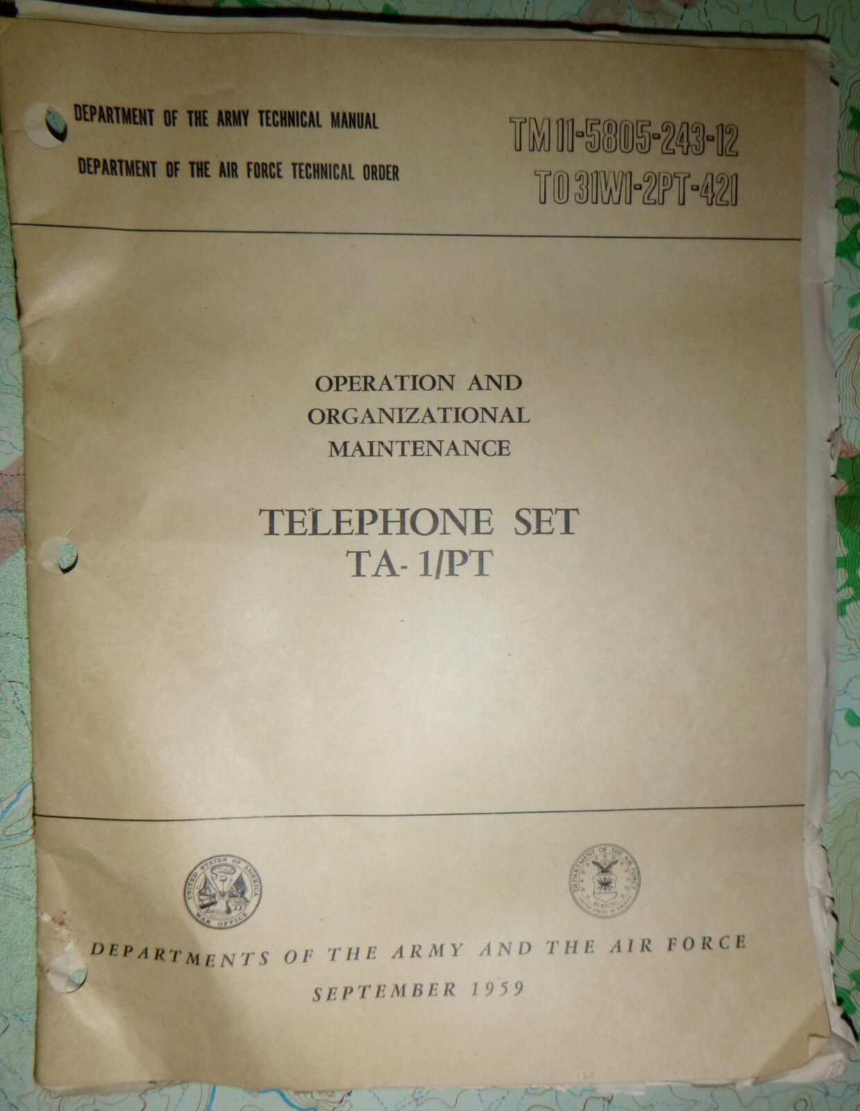 USAF - US ARMY - TELEPHONE SET - TA-1/PT - MANUAL - 1959 - Tet 1968, Vietnam War