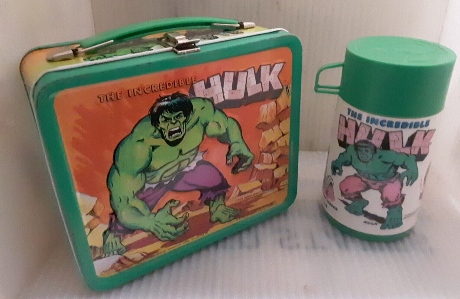RARE 1978 The Incredible Hulk Metal Lunch Box & Thermos Cartoon Lunchbox Set