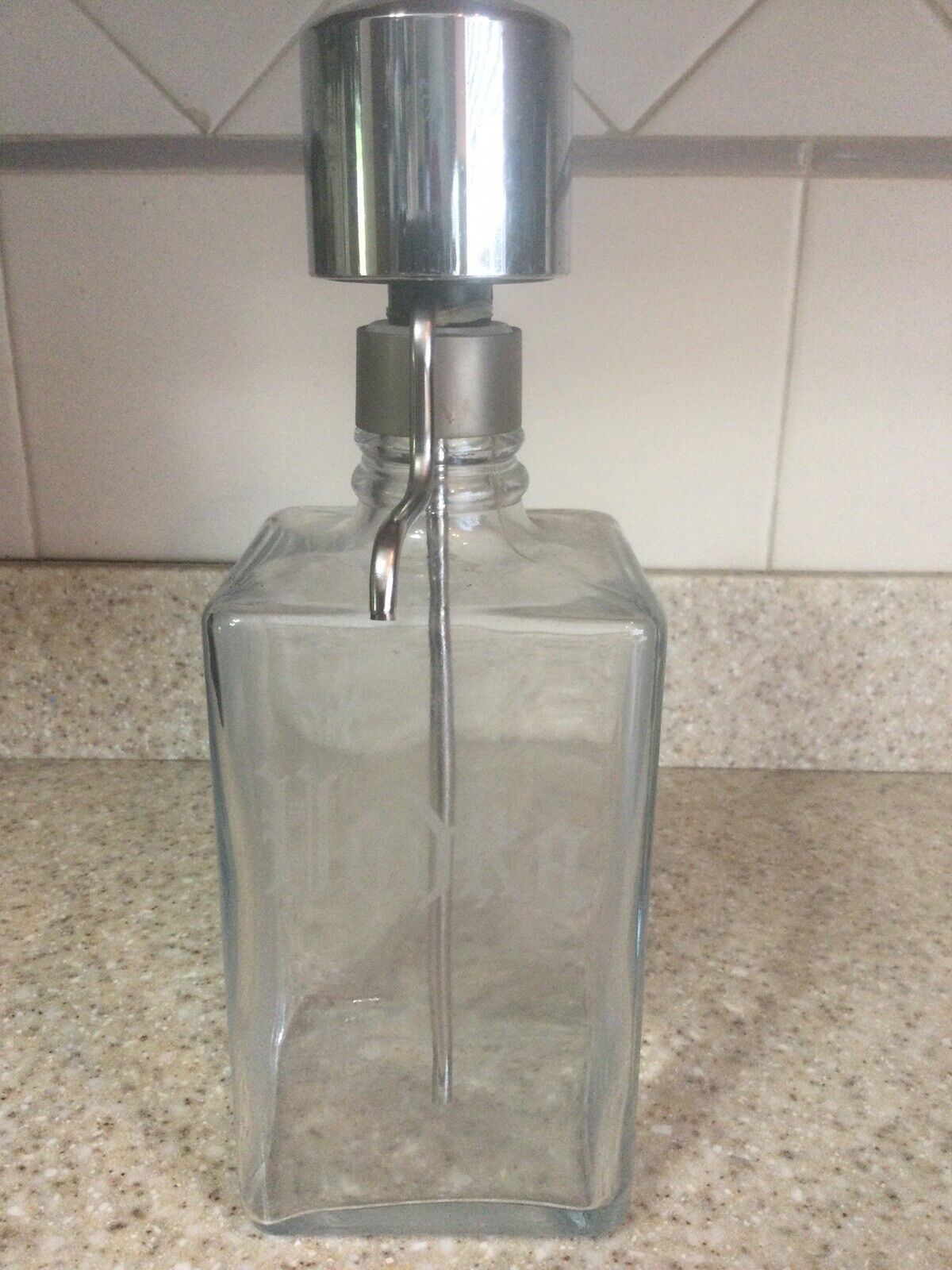 Etched Glass decanter VODKA with Chrome Pump