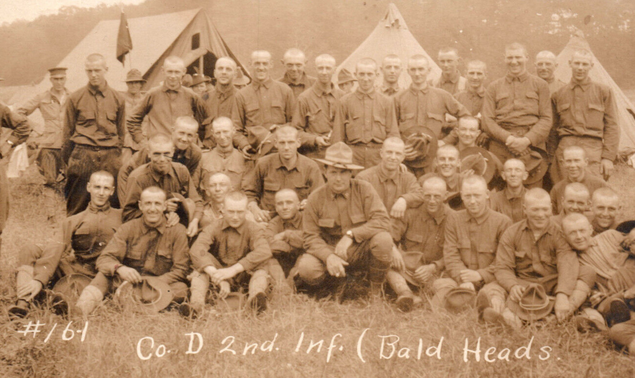 WWI 2nd Infantry Soldiers Bald Heads US Army Real Photo Postcard Rppc