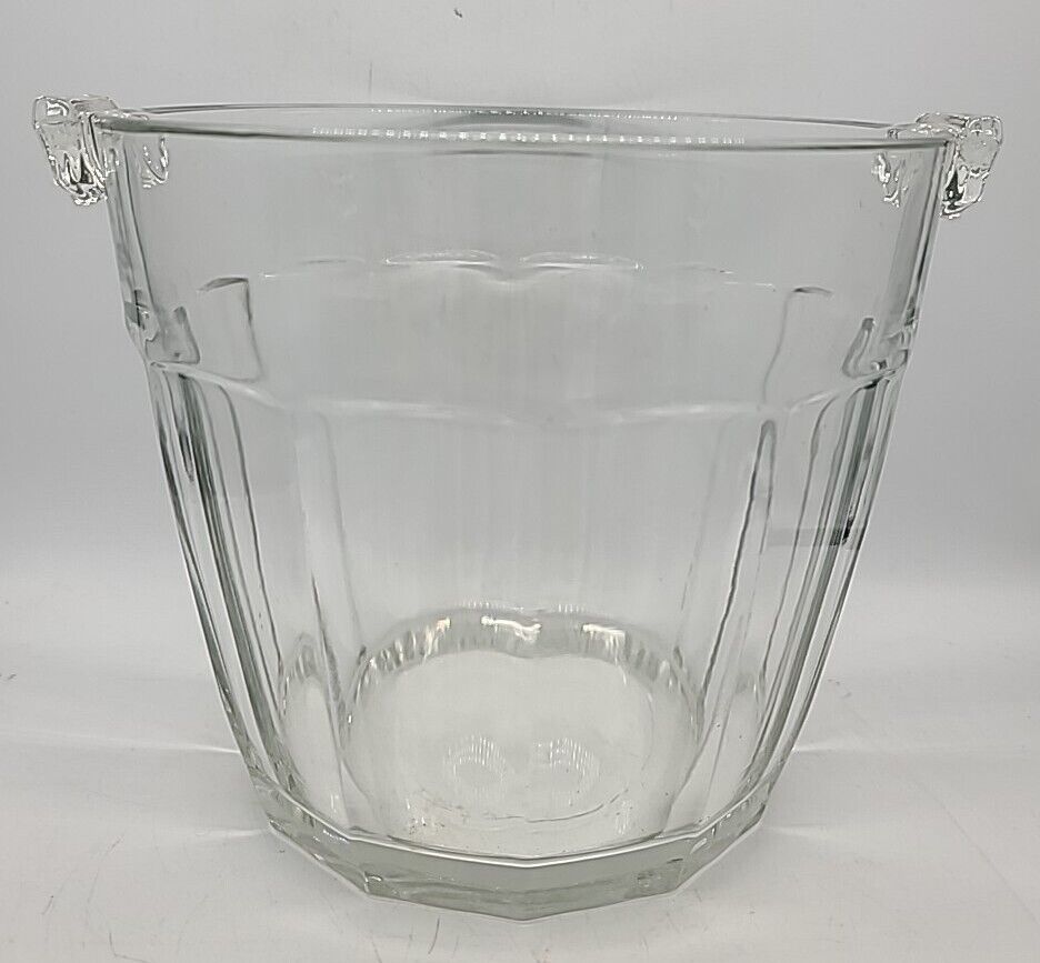 Vintage Ice Bucket Clear Glass Bushel Basket  Thick  Handles 7\