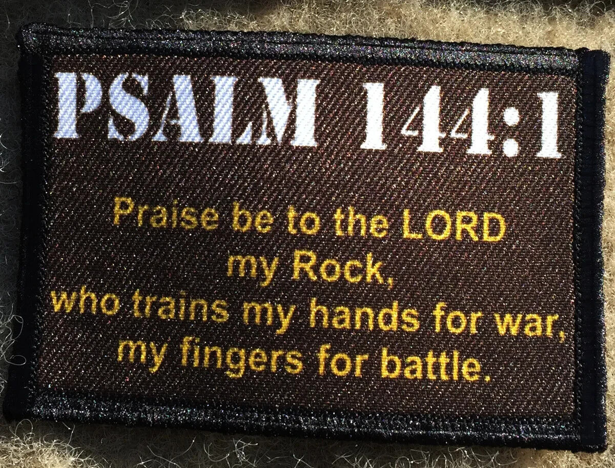 Psalm 144:1 Religious Morale Patch Military Tactical Army Flag USA Hook Badge