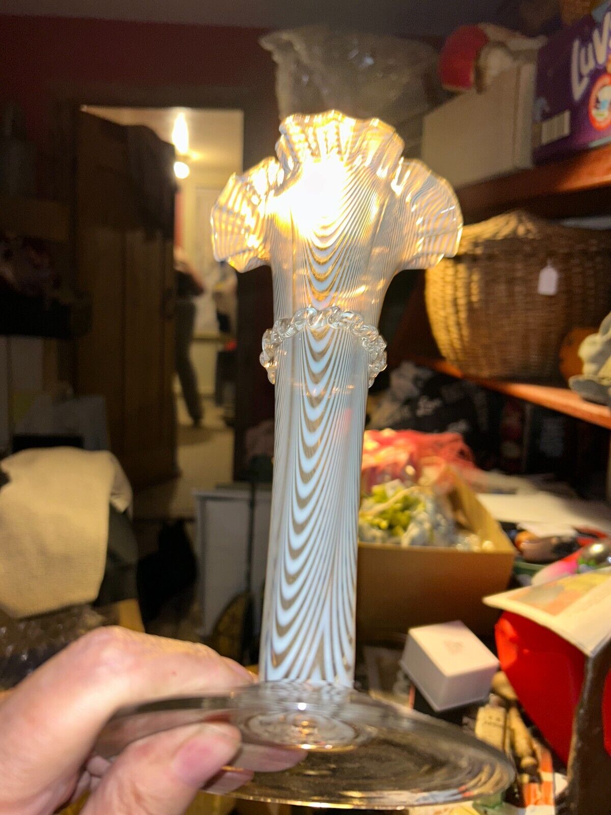 19th C loop decorated trumpet vase