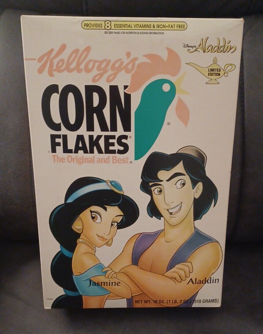 Kellogg’s Corn Flakes 1995 Disney Aladdin & Jasmine Limited Edition Cereal 