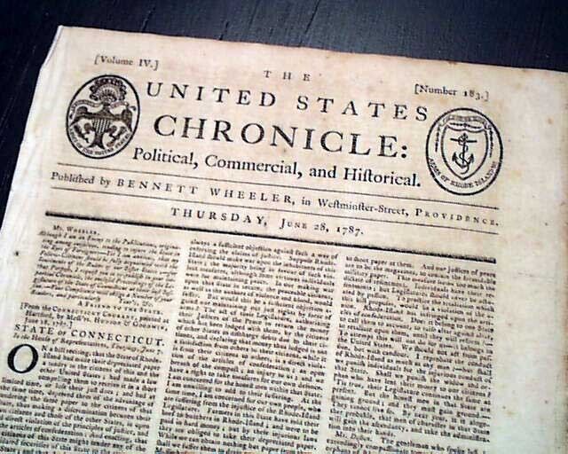 Daniel SHAYS' REBELLION John Hancock - Constitutional Convention 1787 Newspaper 