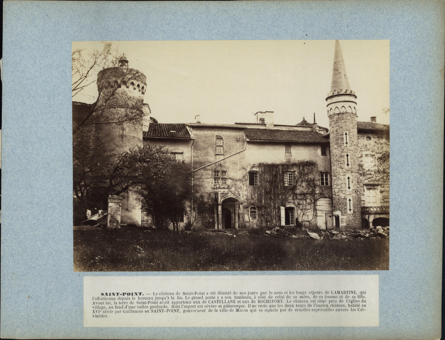 France, Saint-Point, Le Château vintage print. The castle welcomed Lamartine to