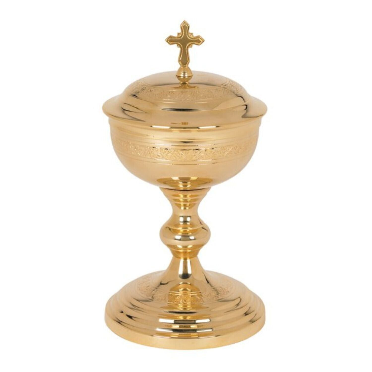 Orthodox 24 kt Gold Plate Brass Acid Etched Grapes Ciborium with Lid Set 9.5 In